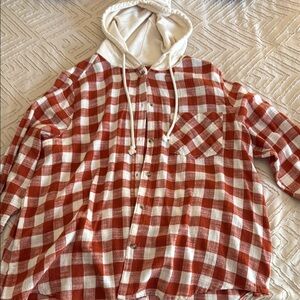 Unisex Long Sleeve Button Down Hooded Flannel